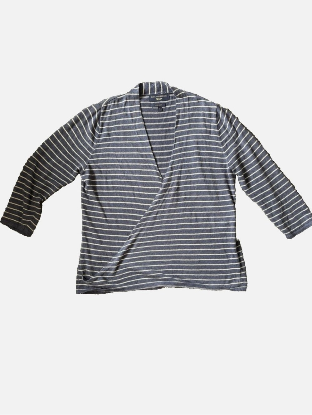 Paul Costello Linen Striped V-Neck Wrap Top